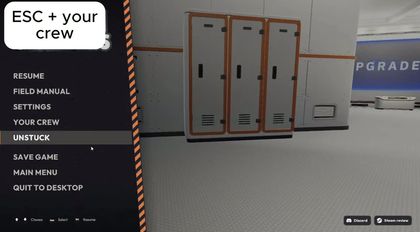 Moon Sweepers pause menu showing the Your Crew option